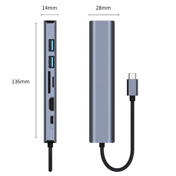 BYL-2303 7 in 1 USB-C / Type-C to USB Multifunctional Docking Station HUB Adapter