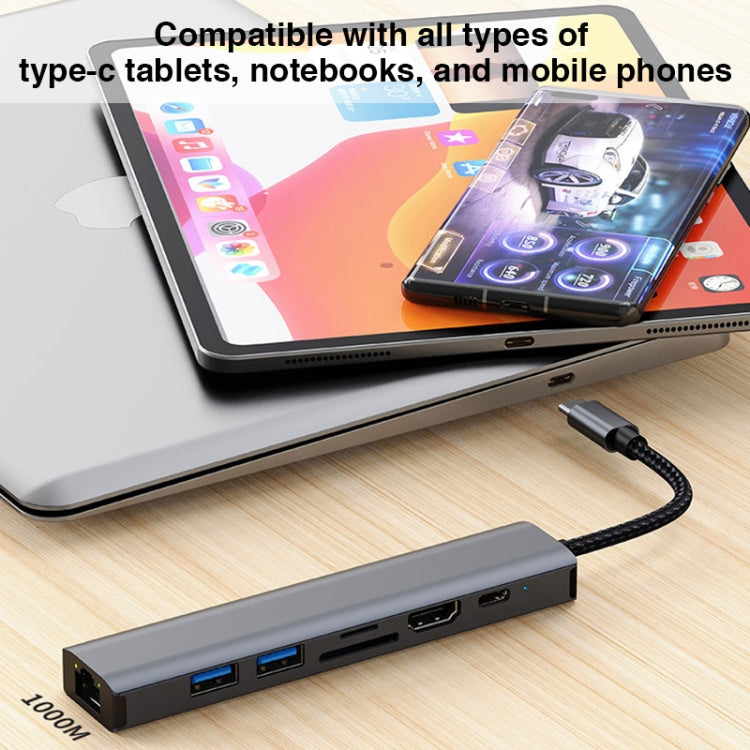 BYL-2303 7 in 1 USB-C / Type-C to USB Multifunctional Docking Station HUB Adapter