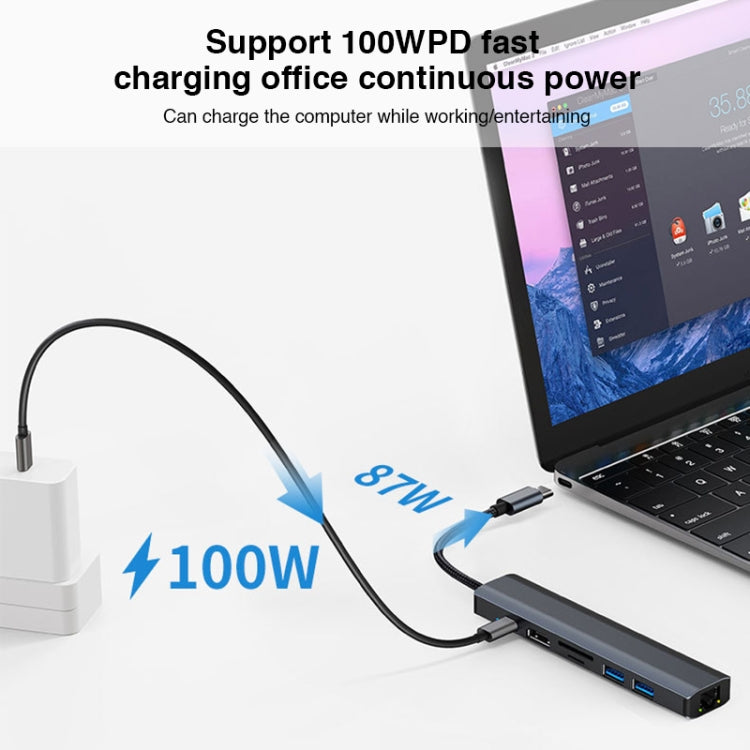 BYL-2303 7 in 1 USB-C / Type-C to USB Multifunctional Docking Station HUB Adapter