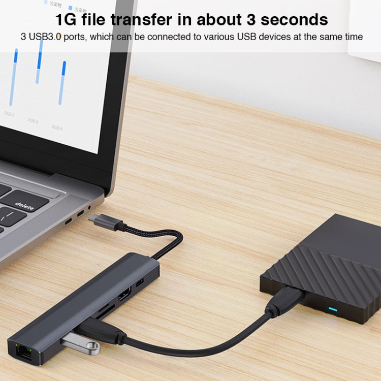 BYL-2303 7 in 1 USB-C / Type-C to USB Multifunctional Docking Station HUB Adapter