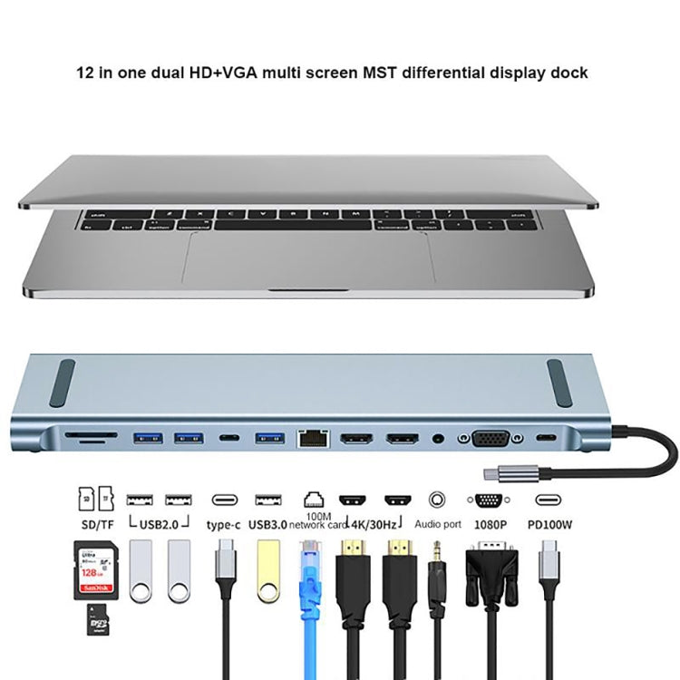 BYL-2003U2 12 in 1 USB-C / Type-C to USB Multifunctional Docking Station HUB Adapter