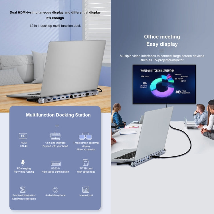 BYL-2003U2 12 in 1 USB-C / Type-C to USB Multifunctional Docking Station HUB Adapter