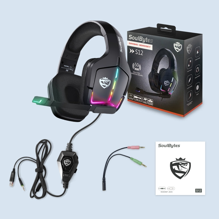 Soulbytes S12 USB + 3.5mm 4 Pin Adjustable RGB Light Gaming Headset with Mic