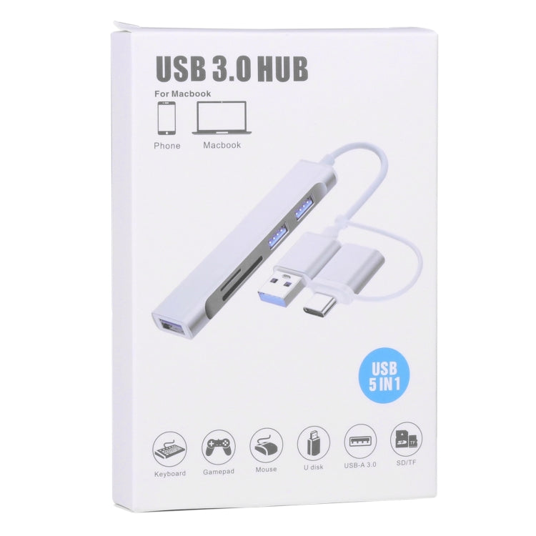 A-807 5 in 1 USB 3.0 and Type-C / USB-C to USB 3.0 HUB Adapter Card Reader