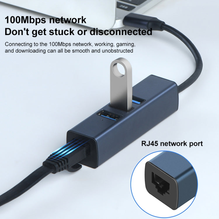 RDS 6307-3 USB-C / Type-C to USB3.0 + Dual USB2.0 + RJ45 4 in 1 HUB Adapter