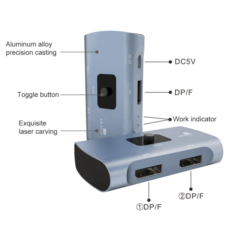 Z57 DP Female x 2 to USB-C / Type-C + DP Female Two Way DP Switcher