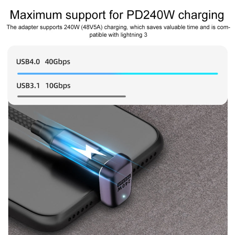 240W USB-C/Type-C Female to USB-C/Type-C Male 40Gbps Medium Bend Adapter with Light