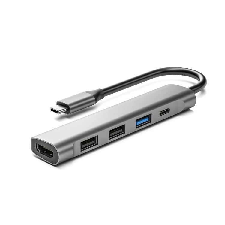 TC522 5 in 1 PD + HDMI + USB 3.0 + 2 x USB 2.0 to USB-C / Type-C HUB Adapter