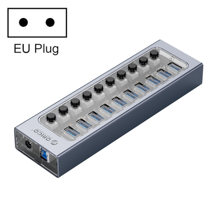 ORICO AT2U3-10AB-GY-BP 10 Ports USB 3.0 HUB with Individual Switches & Blue LED Indicator, EU Plug