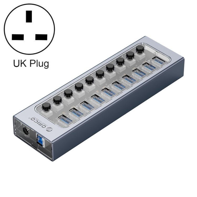 ORICO AT2U3-10AB-GY-BP 10 Ports USB 3.0 HUB with Individual Switches & Blue LED Indicator, EU Plug