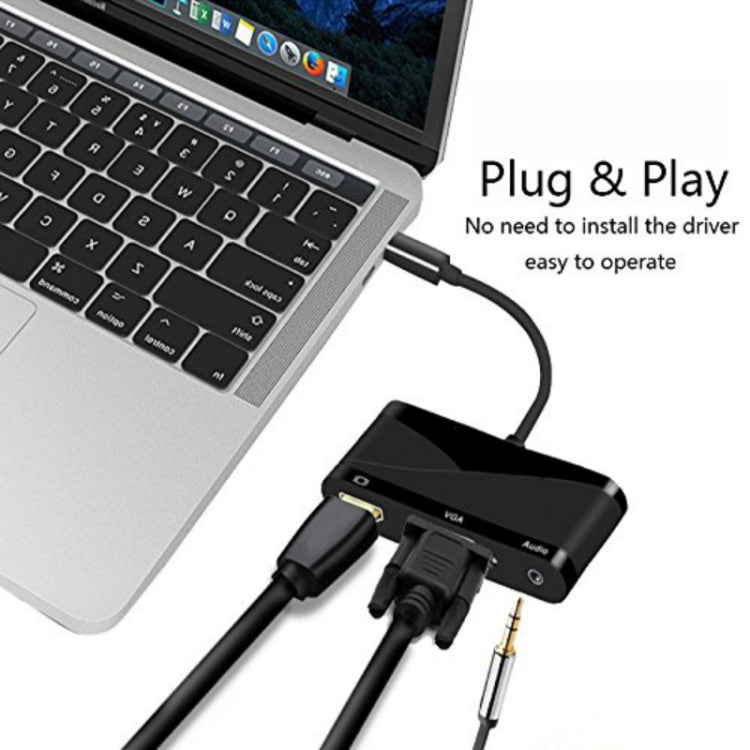 USB 2.0 + Audio Port + VGA + HDMI to USB-C / Type-C HUB Adapter