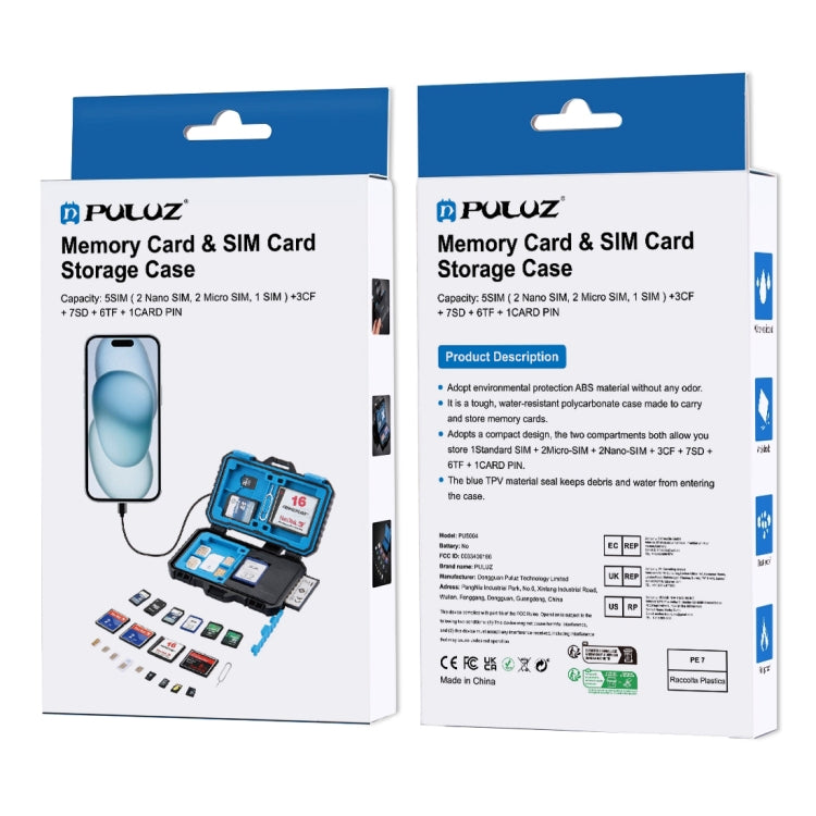 PULUZ Card Reader + 22 in 1 Memory Card Case for 1Standard SIM + 2Micro-SIM + 2Nano-SIM + 3CF + 7SD + 6TF + 1CARD PIN