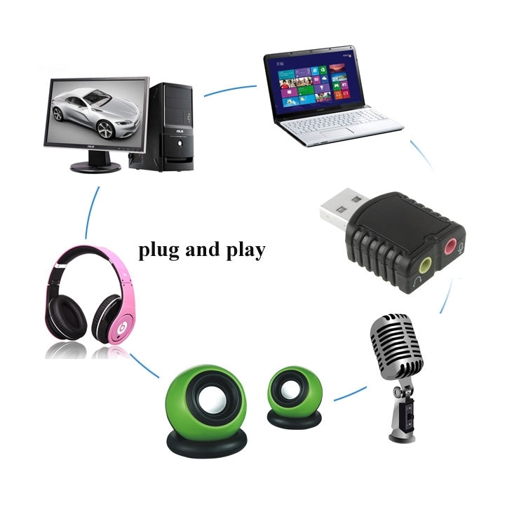 USB 2.0 Stereo Sound Adapter, External Power Not Required