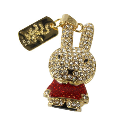 Rabbit Shaped Diamond Jewelry USB Flash Disk , Blue