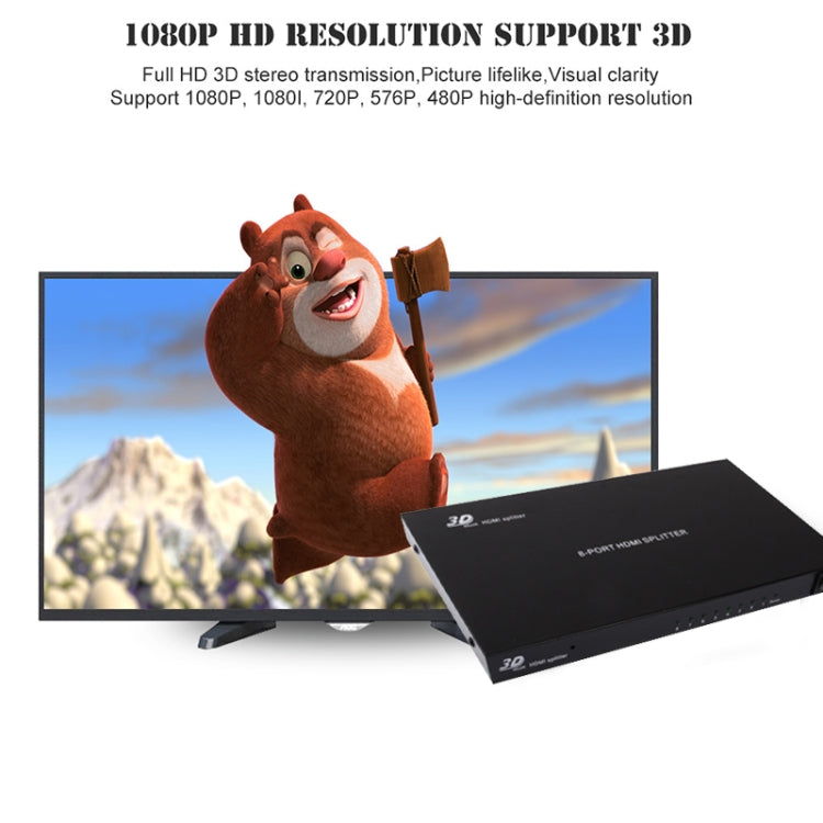 1 x 8 Full HD 1080P HDMI Splitter with Switch, V1.4 Version, Support 3D & 4K x 2K