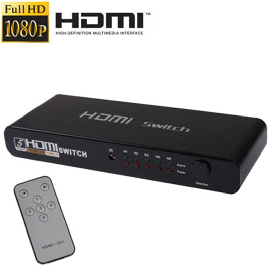 5 Ports Full HD 1080P HDMI Switch with Switch & Remote Controller, 1.3 Version (5 Ports HDMI Input, 1 Port HDMI Output)