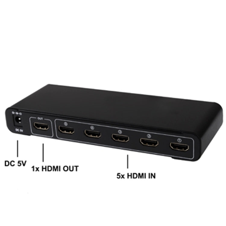 5 Ports Full HD 1080P HDMI Switch with Switch & Remote Controller, 1.3 Version (5 Ports HDMI Input, 1 Port HDMI Output)