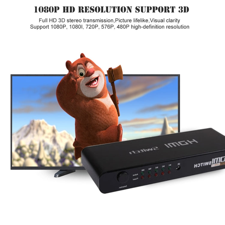 5 Ports Full HD 1080P HDMI Switch with Switch & Remote Controller, 1.3 Version (5 Ports HDMI Input, 1 Port HDMI Output)