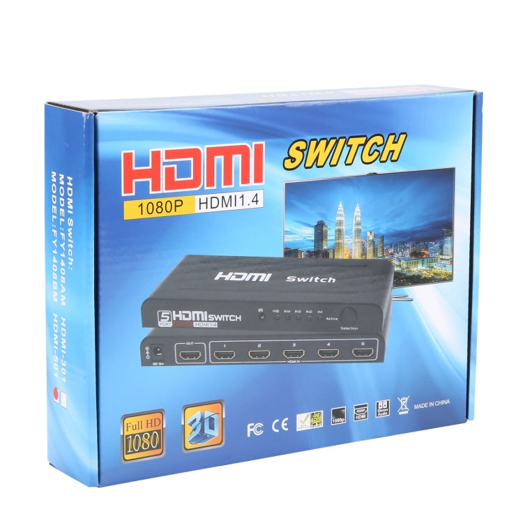 Full HD 1080P 5 Ports HDMI Switch with Remote Control & LED Indicator