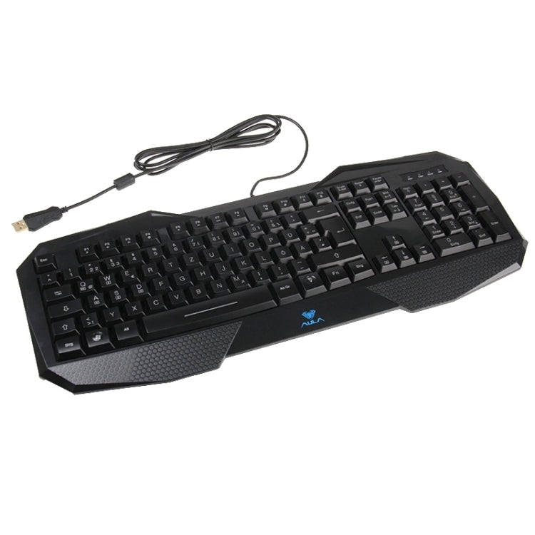 Aula Killing Soul Behead Series Wired USB Silent / Non-slip QWERTZ Keyboard with Blu-ray Backlight + 500-1000Hz Return Rate 7D Game Mouse Combo Kit, German Language Keys