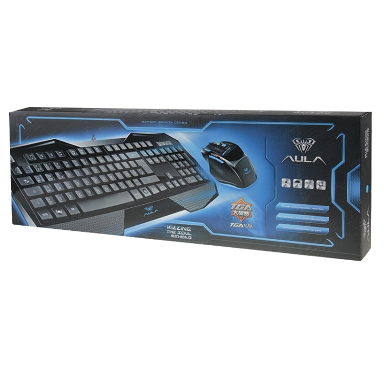 Aula Killing Soul Behead Series Wired USB Silent / Non-slip QWERTZ Keyboard with Blu-ray Backlight + 500-1000Hz Return Rate 7D Game Mouse Combo Kit, German Language Keys