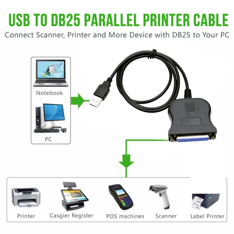 USB 2.0 to DB25 25 Pin Female Port Print Converter Cable