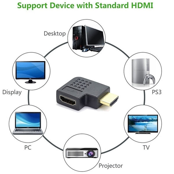 Gold Plated HDMI 19 Pin Male to HDMI 19 Pin Female Adaptor with 90 Degree Angle