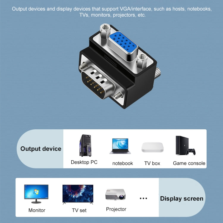 90 Degree VGA 15 Pin Male to Female Right Angle Adapter