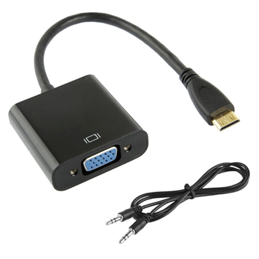 22cm Full HD 1080P Mini HDMI Male to VGA Female Video Adapter Cable with Audio Cable