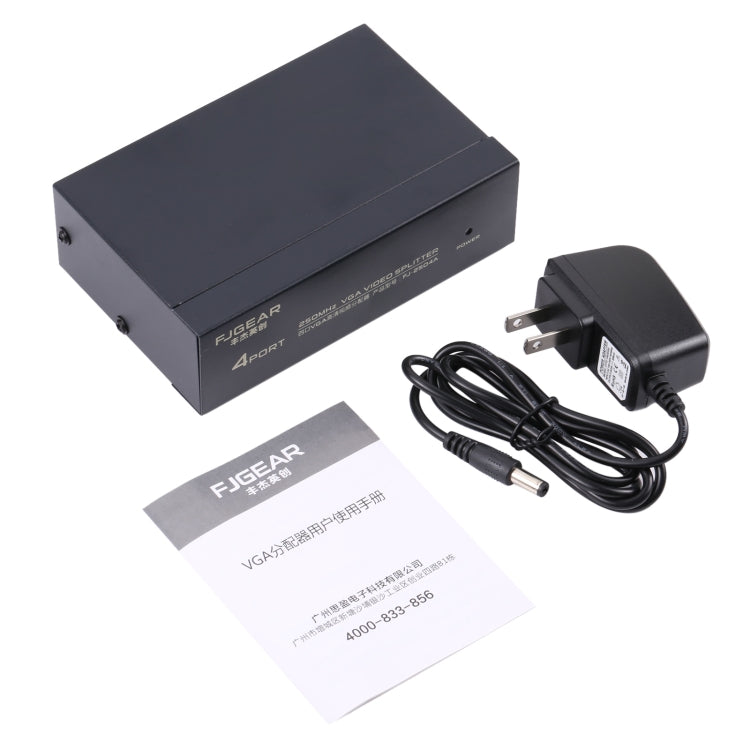 FJ-2504A 4 Port VGA Video Splitter High Resolution 1920 x 1440 Support 250MHz Video Bandwidth