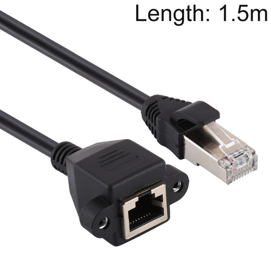 RJ45 Female to Male CAT5E Network Panel Mount Screw Lock Extension Cable, Length: 1.5m