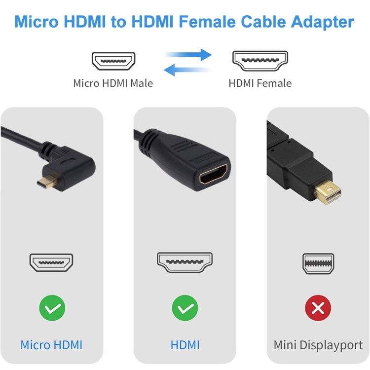 19cm 90 Degree Micro HDMI Left-toward Male to HDMI Female Cable Adapter