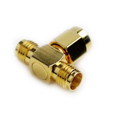 RP-SMA Male to 2 RP-SMA Female Adapter (T Type), Gold Plated