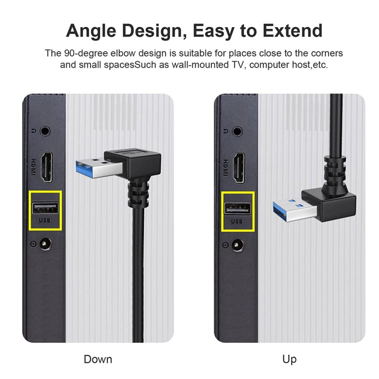 USB 3.0 Down Angle 90 degree  Extension Cable Male to Female Adapter Cord, Length: 15cm