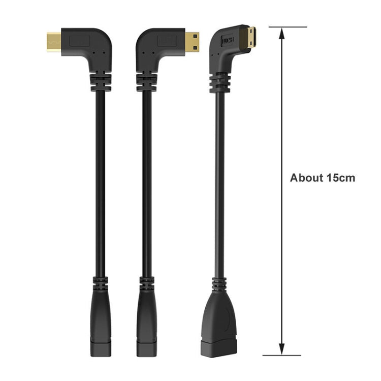 16cm Gold Plated Mini HDMI Male to HDMI 19 Pin Female Cable, 90 Degree Right Angle