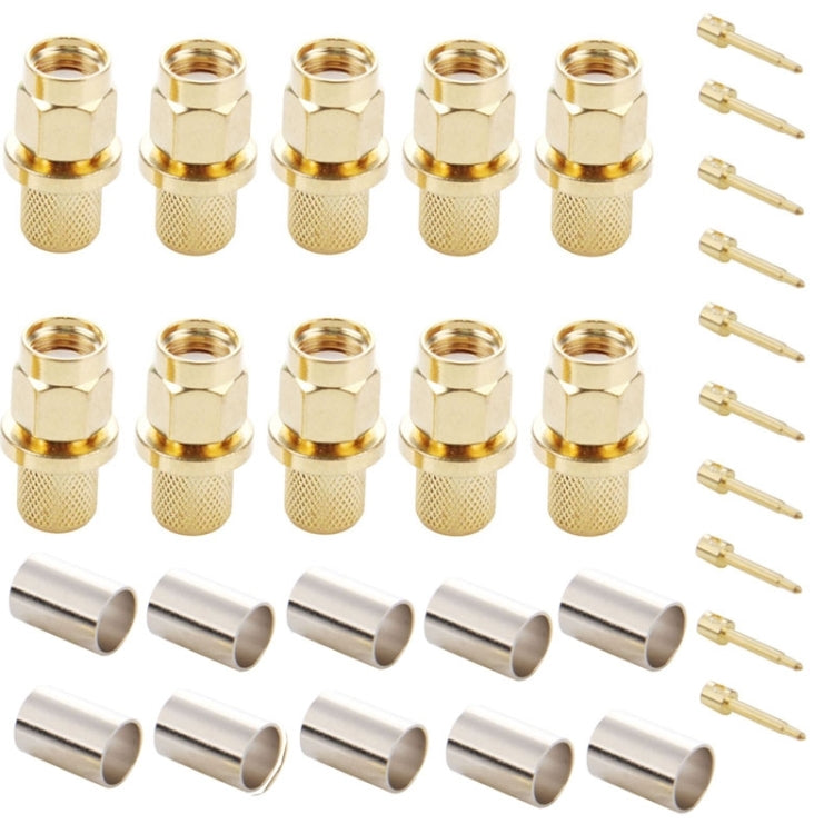 10 PCS Gold Plated SMA Male Plug Crimp RF Connector Adapter for RG58 / RG142 / LMR195 Cable