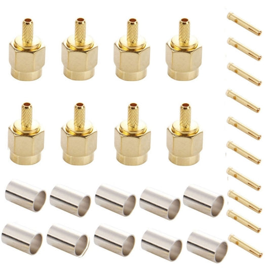 10 PCS Gold Plated Crimp RP-SMA Male Plug Pin RF Connector Adapter