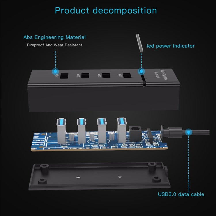 4 Ports USB 3.0 Hub Splitter with LED, Super Speed 5Gbps, BYL-P104