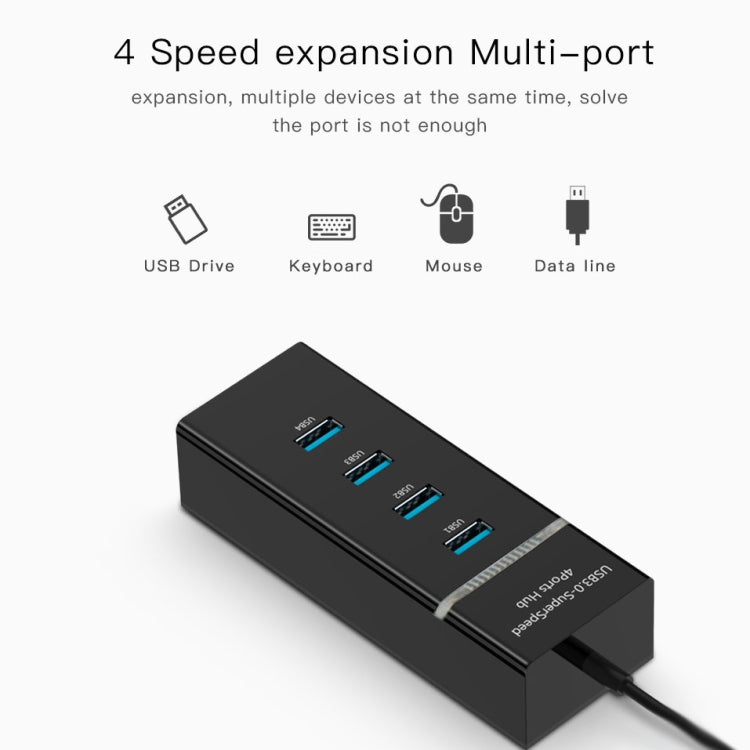 4 Ports USB 3.0 Hub Splitter with LED, Super Speed 5Gbps, BYL-P104