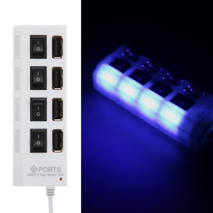 4 Ports USB Hub 2.0 USB Splitter High Speed 480Mbps with ON/OFF Switch, 4 LED