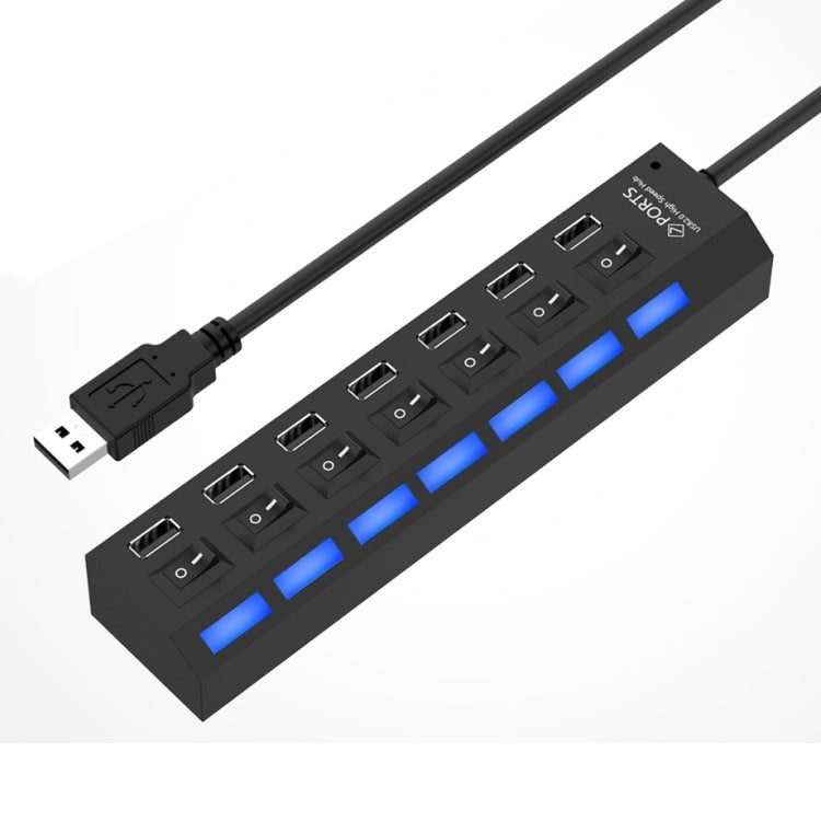 7 Ports USB Hub 2.0 USB Splitter High Speed 480Mbps with ON/OFF Switch / 7 LEDs