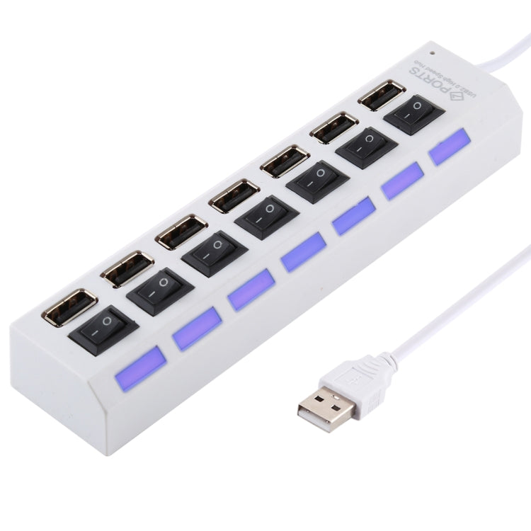 7 Ports USB Hub 2.0 USB Splitter High Speed 480Mbps with ON/OFF Switch / 7 LEDs