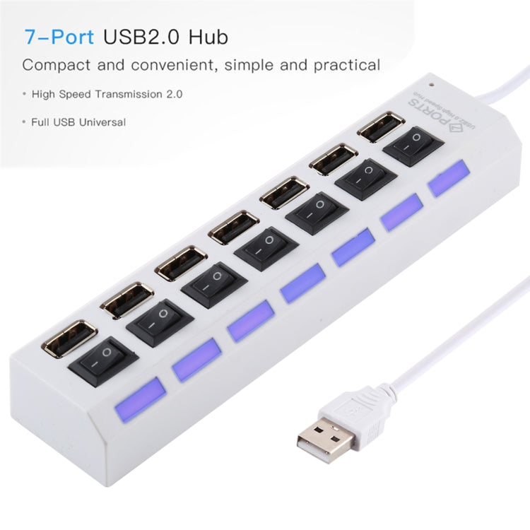 7 Ports USB Hub 2.0 USB Splitter High Speed 480Mbps with ON/OFF Switch / 7 LEDs