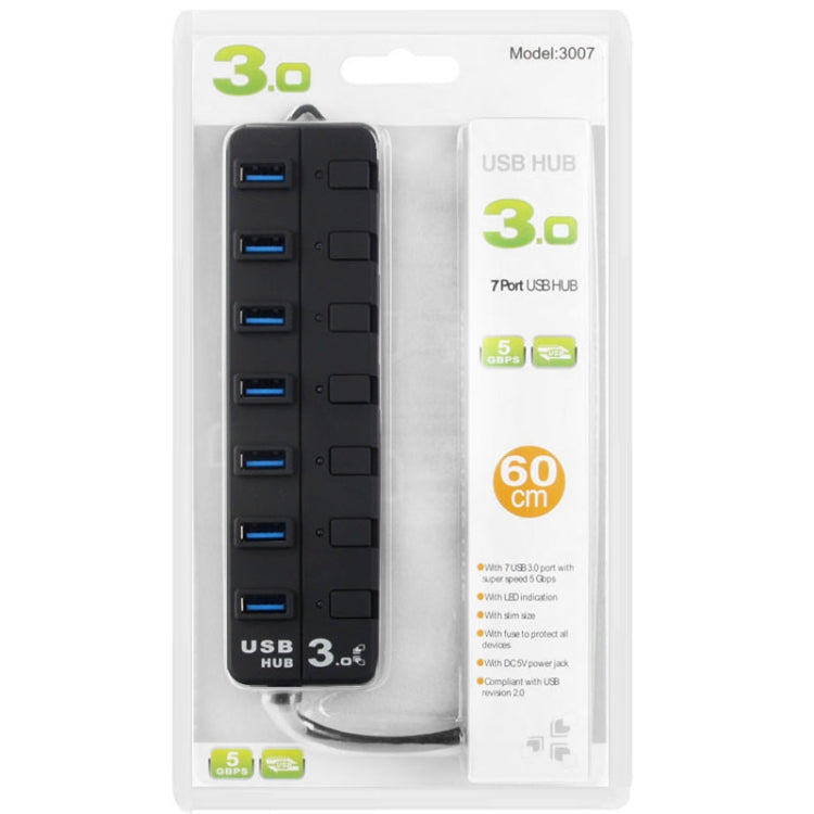 7 Ports USB 3.0 Hub with Individual Switches for each Data Transfer Ports