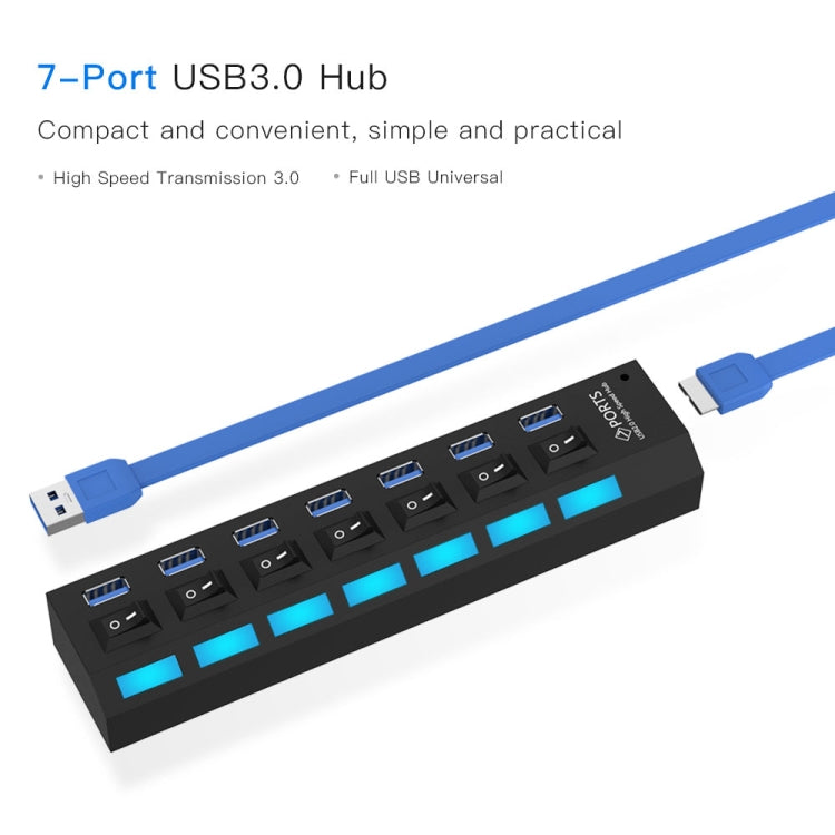 7 Ports USB 3.0 HUB, Super Speed 5Gbps, Plug and Play, Support 1TB