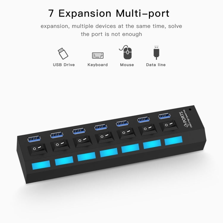 7 Ports USB 3.0 HUB, Super Speed 5Gbps, Plug and Play, Support 1TB