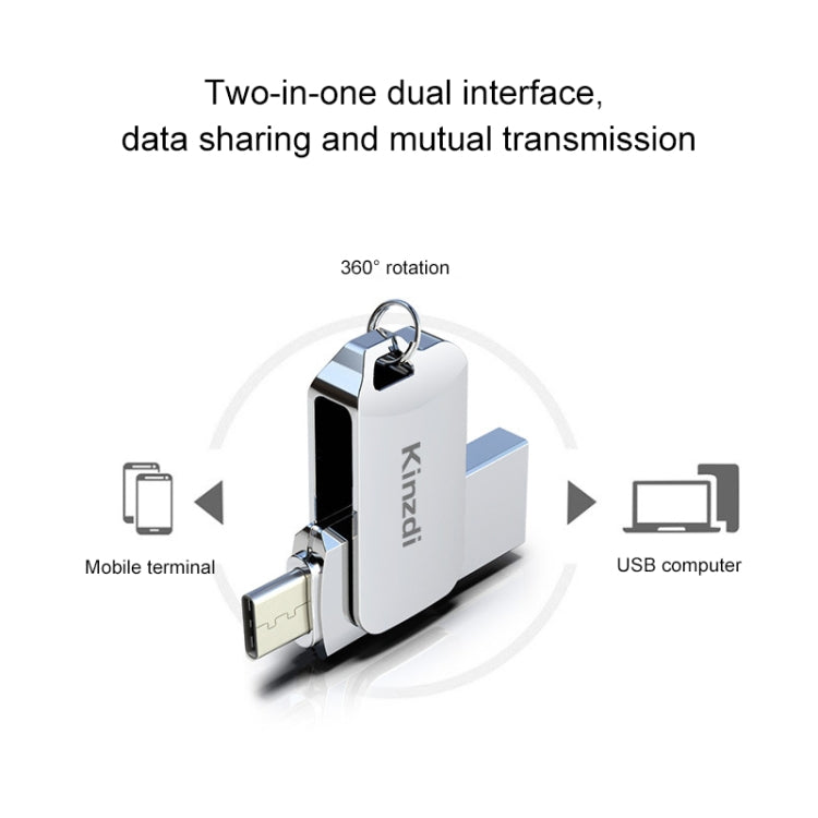 Kinzdi 128GB USB + Type-C Interface Metal Twister Flash Disk V8