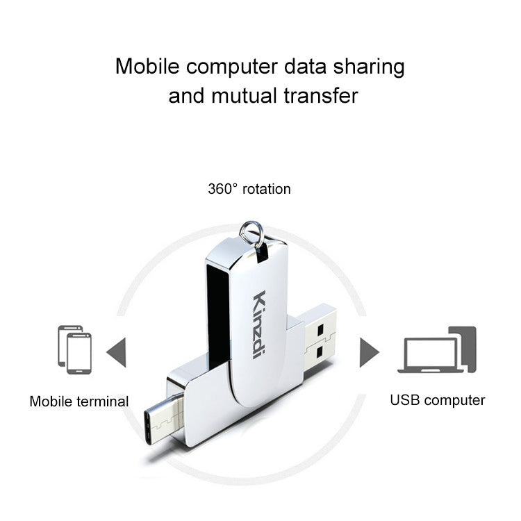 Kinzdi 128GB USB 3.0 + Type-C 3.0 Interface Metal Twister Flash Disk V11