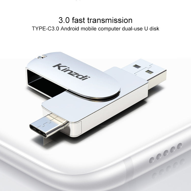 Kinzdi 128GB USB 3.0 + Type-C 3.0 Interface Metal Twister Flash Disk V11