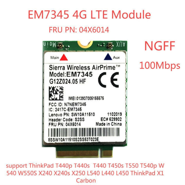 EM7345 4G Module NGFF M.2 WWAN Card 04 x 6014 4G LTE / HSPA + 42Mbps Card for Lenovo IBM / ThinkPad T450 / X240